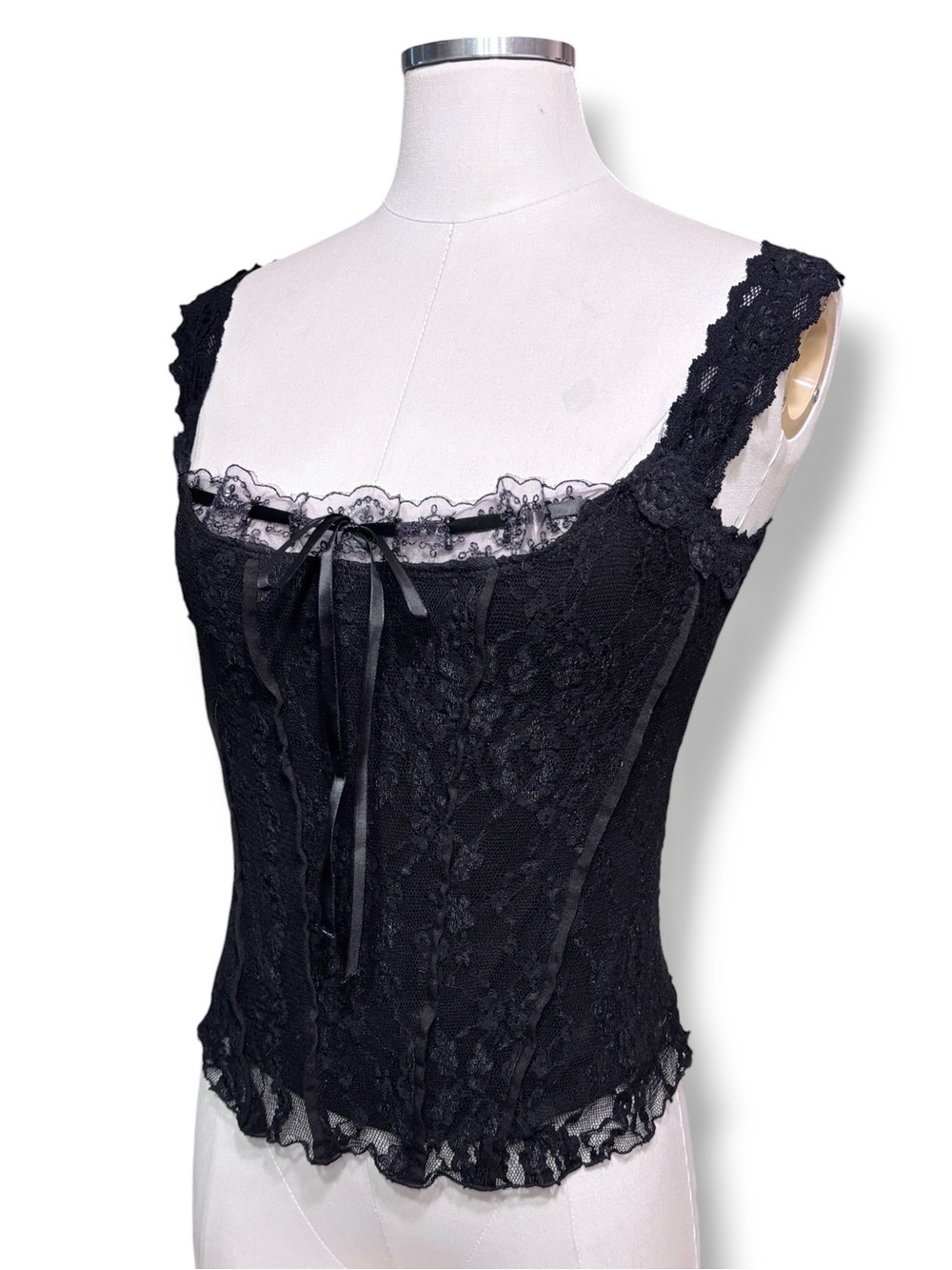 NECESSARY OBJECTS Black Stretch Lace Layered Corset Style Camisole VINTAGE Y2K